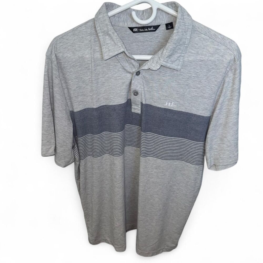 TravisMathew Men's Grey Blue Colorblock Polo Shirt Short Sleeve Golf Athletic
